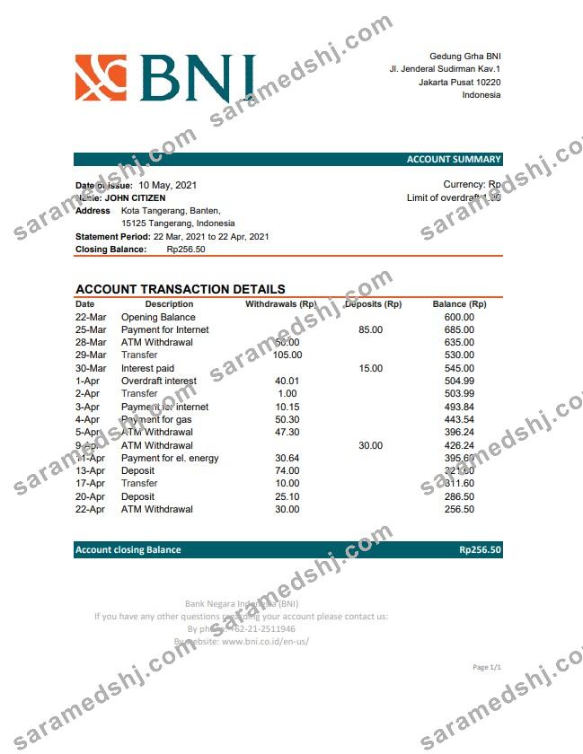 Indonesia Bank Negara Indonesia (BNI) excel